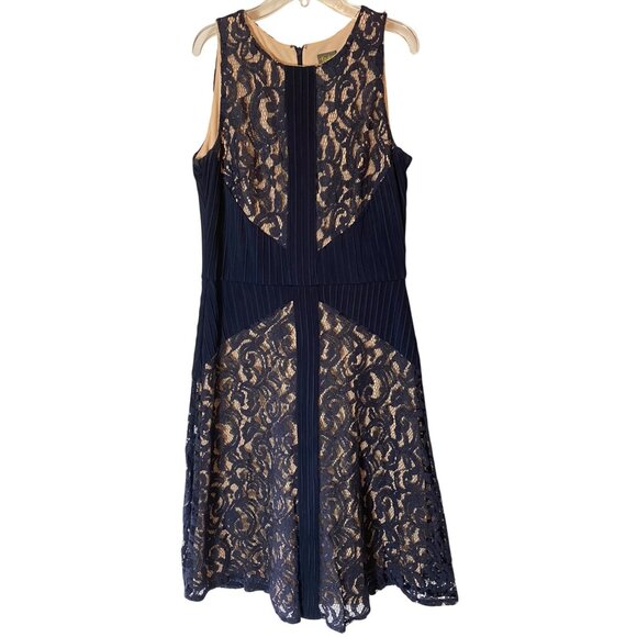 Taylor Navy Blue Lace Sleeveless Dress Size 10 - Picture 1 of 10
